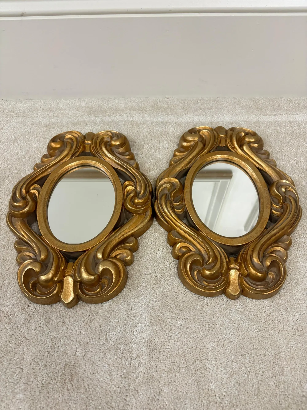 Home Interiors Gold Ornate Carved Wall Mirror Pair